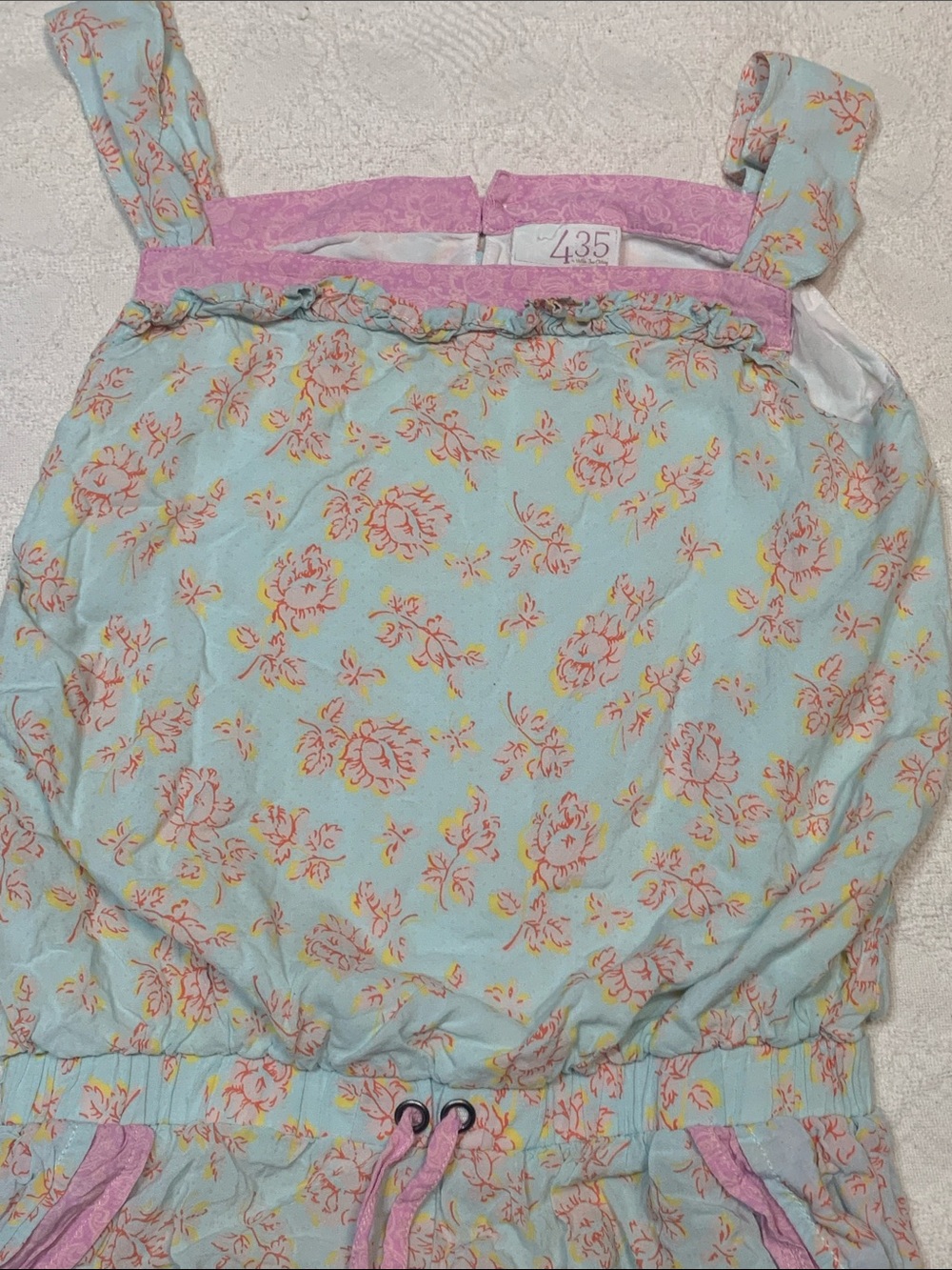 Matilda Jones Girls  Floral Bubble Romper in Light Blue and Pink